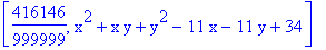[416146/999999, x^2+x*y+y^2-11*x-11*y+34]